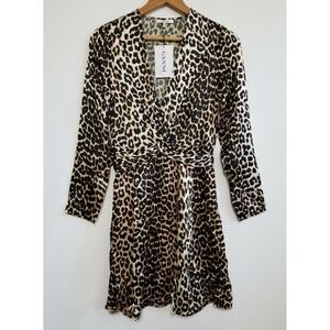 NWT GANNI Cameron Leopard Print Heavy Satin Twist Mini Dress EU 34/ US 2 $315